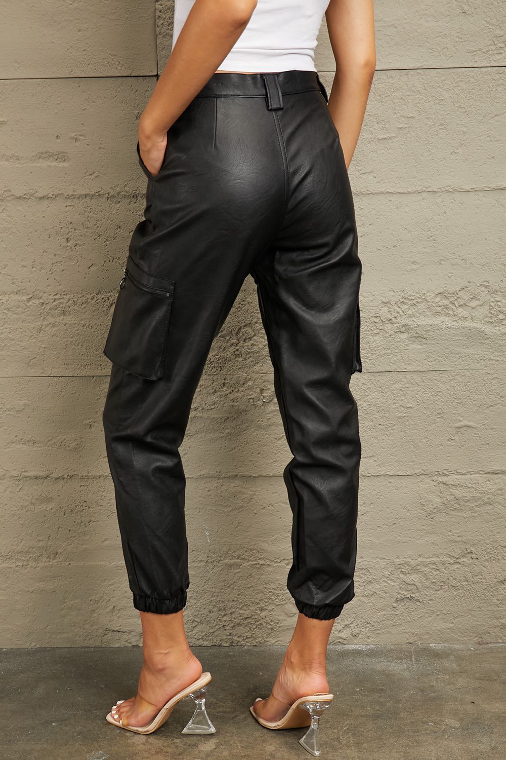High Rise Faux Leather Joggers