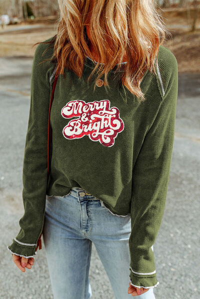 MERRY & BRIGHT Sequin Waffle-Knit T-Shirt