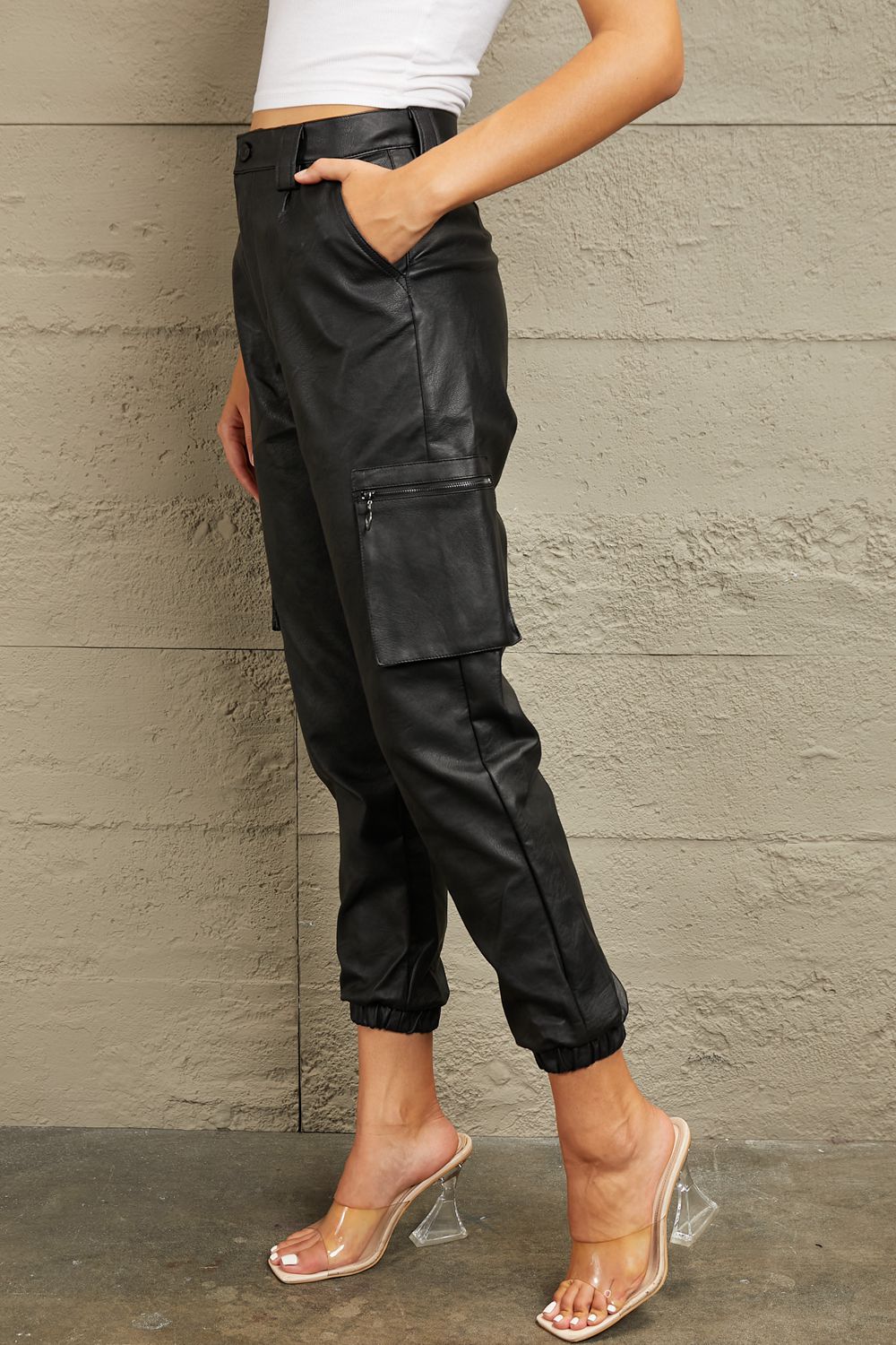 High Rise Faux Leather Joggers